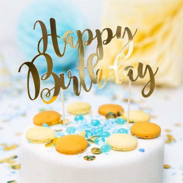 PartyDeco Cake Topper Happy Birthday - Gold – Bild 3