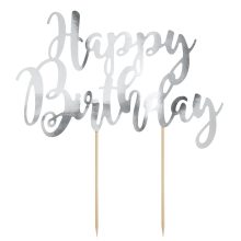 PartyDeco Cake Topper Happy Birthday – Silber