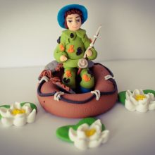 Zuckerdekoration – 4teilig – 3D Figur – Fischer im Boot
